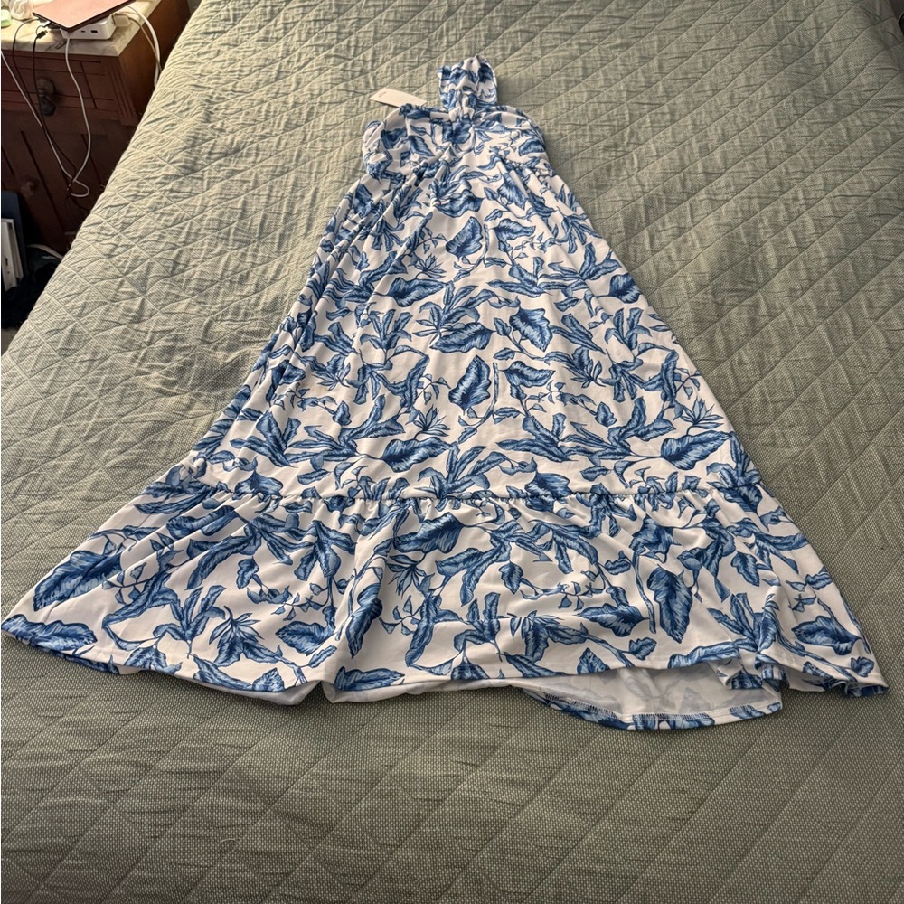NEEDS TO GO: Halter Amazon Blue and White Floral Maxi Dress